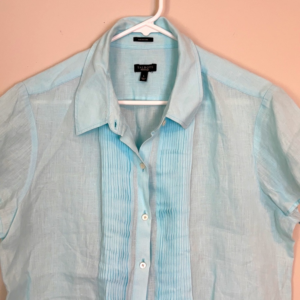 Talbots Light Blue Short Sleeve Blouse - Picture 2 of 7